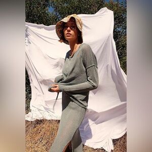 Free People Beach Dahlia Ribbed Dress & Sweater Set Sage Green